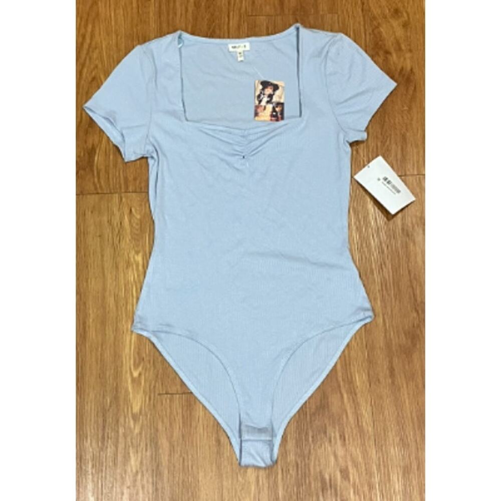 Self Esteem Juniors' Square Neck Ribbed Bodysuit Blue Size M